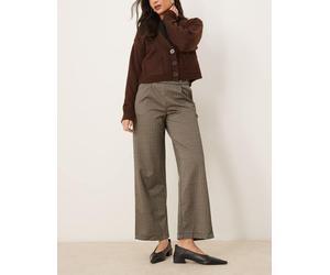 JDY - Pantaloni sartoriali marroni a quadri con bottone-Marrone XL L30