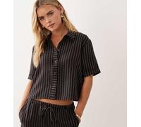 JDY Petite - Camicia squadrata leggera marrone a righe in coordinato L