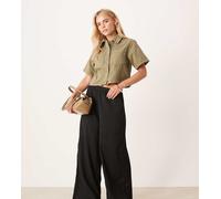 JDY Petite - Pantaloni a fondo ampio neri testurizzati-Nero XL L28