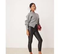JDY Petite - Pantaloni a vita alta in pelle sintetica neri-Nero 2XL