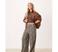 JDY Petite - Pantaloni testurizzati a fondo ampio con stampa leopardata-Neutro XS L28