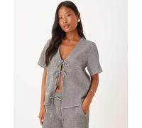 JDY Petite - Top in seersucker nero a quadretti allacciato sul davanti in coordinato XXL