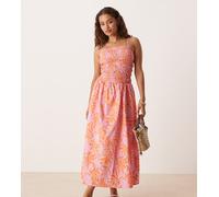 JDY Petite - Vestito con spalline sottili lungo arricciato rosa a fiori-Arancione M