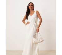 JDY Petite - Vestito lungo in misto lino bianco con allacciatura L