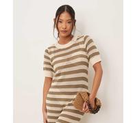 JDY Petite - Vestito midi beige a righe all'uncinetto-Neutro XL