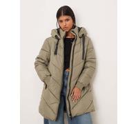 JDY - Piumino con cappuccio kaki con motivo a spina di pesce-Verde 3XL