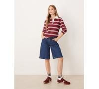 JDY - Polo a maniche lunghe bordeaux con righe bianche-Rosso M