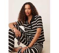 JDY - Polo all'uncinetto nera e bianca a righe in coordinato-Nero L