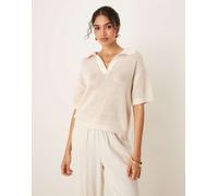 JDY - Polo in maglia beige aperta con scollo-Neutro S