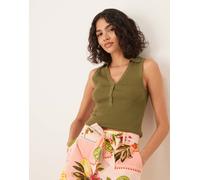 JDY - Polo senza maniche color kaki a coste-Verde 3XL