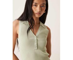 JDY - Polo senza maniche verde salvia in maglia a coste S