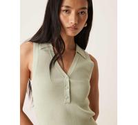 JDY - Polo senza maniche verde salvia in maglia a coste XL