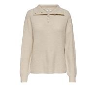 JDY - Maglione accollato lavorato color pietra con bottoni-Neutro XS