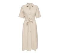 Abito midi con cintura e collo a camicia Beige M Tinta unita