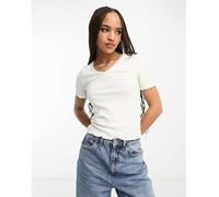 JDY - T-shirt bianca a coste con fondo ondulato-Bianco L