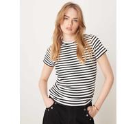 JDY - T-shirt nera e bianca a righe a coste-Bianco 2XL
