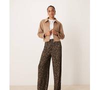 JDY Tall - Pantaloni a fondo ampio testurizzati con stampa leopardata-Marrone XXXL