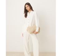 JDY Tall - Pantaloni ampi in misto lino bianchi in coordinato-Bianco LL36