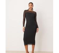 JDY Tall - Vestito midi nero a maniche lunghe in rete con borchie L