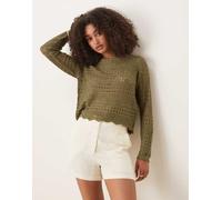 JDY - Top a maniche lunghe all'uncinetto kaki con scollo a barchetta-Verde XS