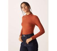 JDY - Top a maniche lunghe arancione bruciato con bordo ondulato M