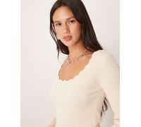 JDY - Top a maniche lunghe beige con bordi ondulati-Neutro L