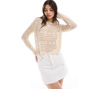 JDY - Top a maniche lunghe beige in pizzo sangallo con scollo a barchetta-Neutro 36