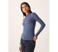 JDY - Top a maniche lunghe blu vintage con bordi smerlati L