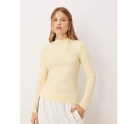 JDY - Top a maniche lunghe color latticello con bordo ondulato-Giallo XL