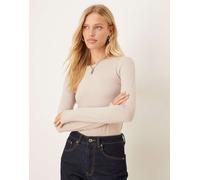 JDY - Top a maniche lunghe color pietra con scollo circolare-Neutro XS