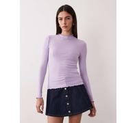 JDY - Top a maniche lunghe lilla con bordo ondulato-Viola XS