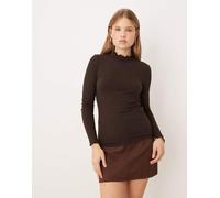 JDY - Top a maniche lunghe marrone scuro con bordi ondulati S