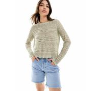 JDY - Top a maniche lunghe salvia in pizzo sangallo con scollo a barchetta-Verde 3XL