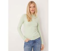 JDY - Top a maniche lunghe verde salvia con bordi ondulati XL