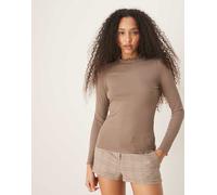 JDY - Top accollato con bordo ondulato marrone chiaro-Brown 3XL