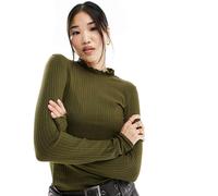 JDY - Top accollato kaki con bordi smerlati-Verde L