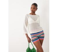 JDY - Top all'uncinetto color panna con scollo a barchetta-Bianco S