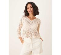 JDY - Top beige traforato con bordi smerlati-Neutro 3XL