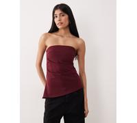 JDY - Top bordeaux a corsetto con dettagli arricciati-Rosso L