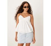 JDY - Top in pizzo bianco con spalline sottili e orlo peplo L