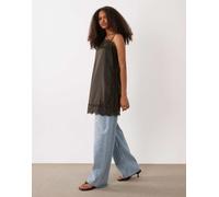 JDY top longline in raso con spalline sottili e bordo in pizzo marrone M