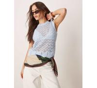 JDY - Top senza maniche azzurro in maglia traforata all'uncinetto-Blu 2XL