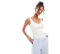 JDY - Top senza maniche crema a coste-Bianco 2XS