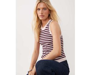 JDY - Top senza maniche in maglia rosa e bordeaux a righe L