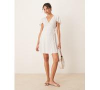 JDY - Vestito avvolgente corto bianco con stampa a cuori blu L