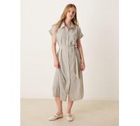 JDY - Vestito camicia midi allacciato in vita con motivo gessato color nero e bianco M