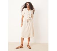 JDY - Vestito camicia midi beige in misto lino-Neutro M