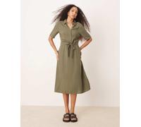 JDY - Vestito camicia midi kaki in misto lino-Verde XL