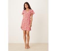 JDY - Vestito corto a portafoglio rosso a fiorellini 3XL