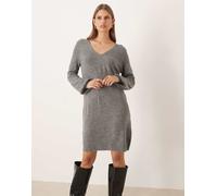 JDY - Vestito corto con scollo a V e maniche a palloncino in maglia grigio scuro mélange 2XL